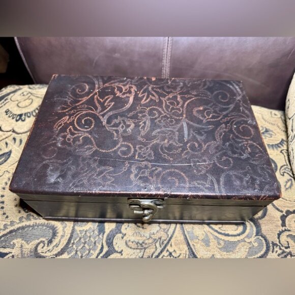 Black and Red Storage Box with Hinged Lid and Plush Interior - Picture 3 of 3